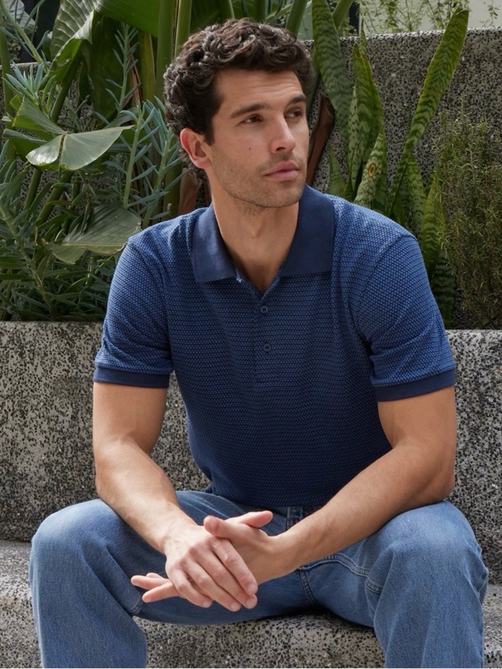 PX brand Owen Jacquard Polo in navy